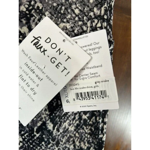 SPANX Faux Leather Snake Print Leggings (grey snake) Girls Sz XL 14/16